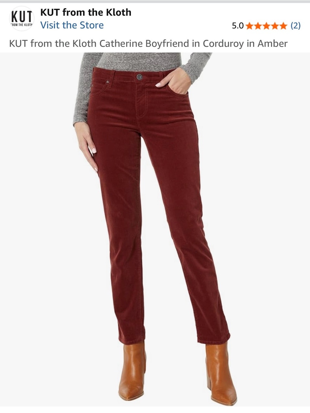 Kut from the Kloth Maroon Corduroy Trousers